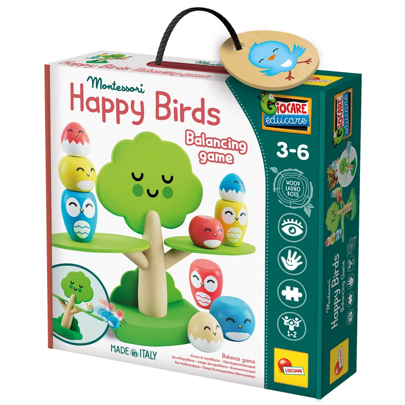 Montessori Baby fa egyensúlyozó játék - Vidám madarak